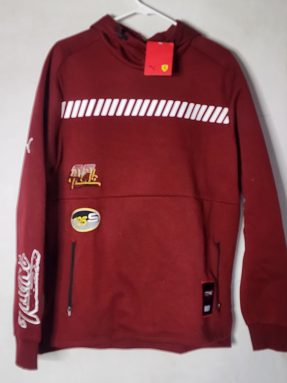 Ferrari Men's Burgundy Crewneck Sweater with Graphic Patches